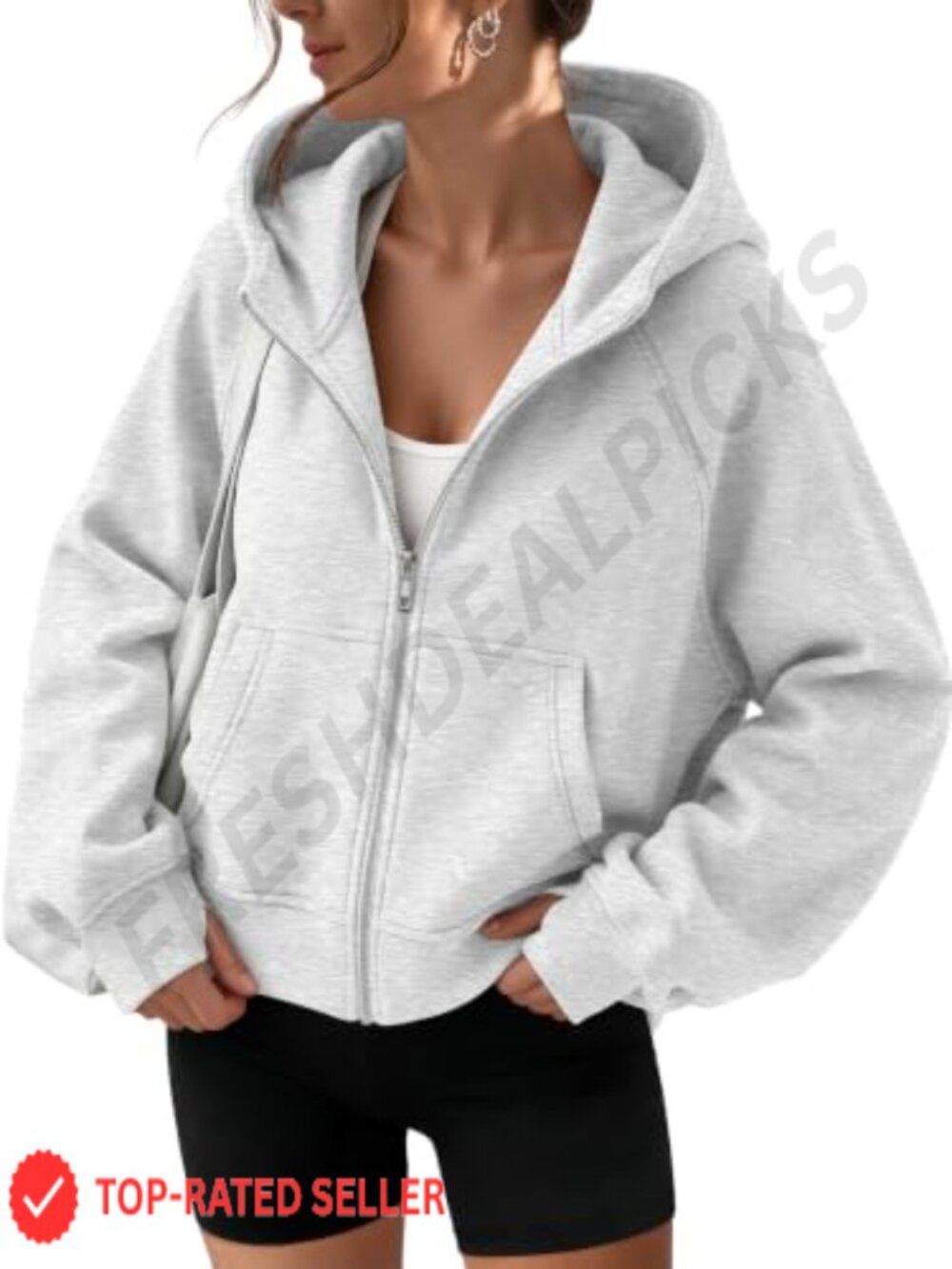 Womens Zip Up Hoodie Fleece Lined Thumb Hole Cropped Sweatshirt